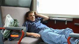 Joe relaxes on the train as we approach Niederwald